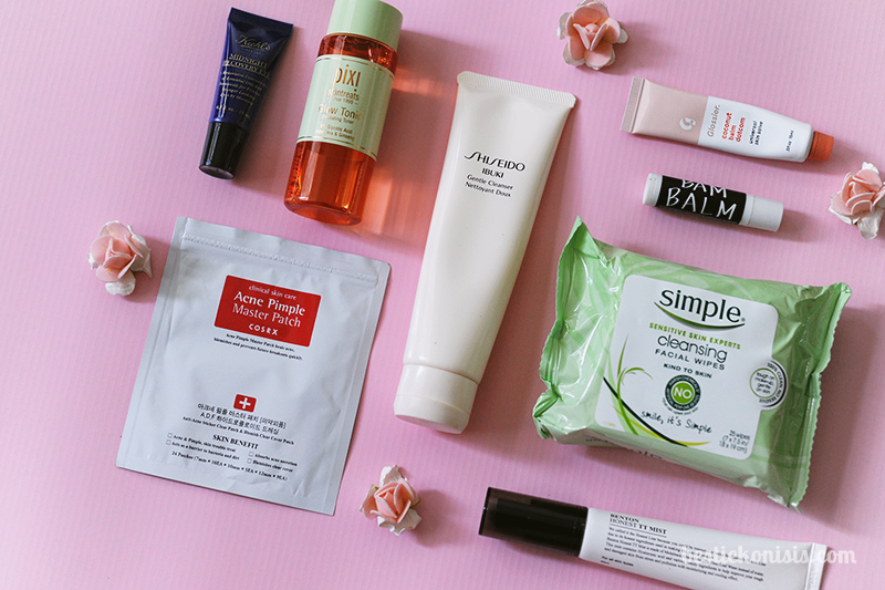 skincare products review - COSRX, benton, glossier, beach born, pixi, kiehl's, shiseido, simple