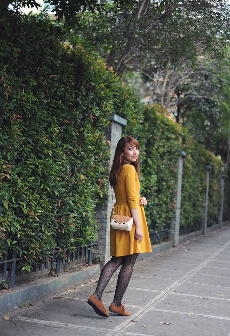 yellow mini dress and tights